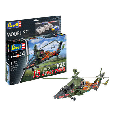 KIT PARA MONTAR REVELL MODEL SET HELICÓPTERO EUROCOPTER TIGER "15 JAHRE TIGER" 1/72 116 PEÇAS COMPLETO COM TINTAS COLA E PINCEL REV 63839